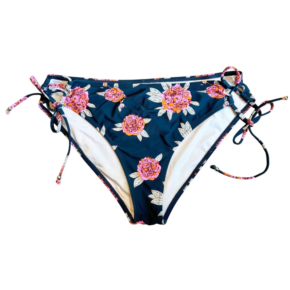 Cupshe Floral Side Tie Bikini Bottoms Only Black Pink Orange Peony Print XXL